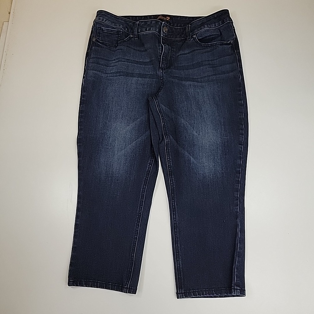 Seven7 Women's Jeans CaprSize 14 Mid Rise Slim Stretch Dark Wash Whiskers‎